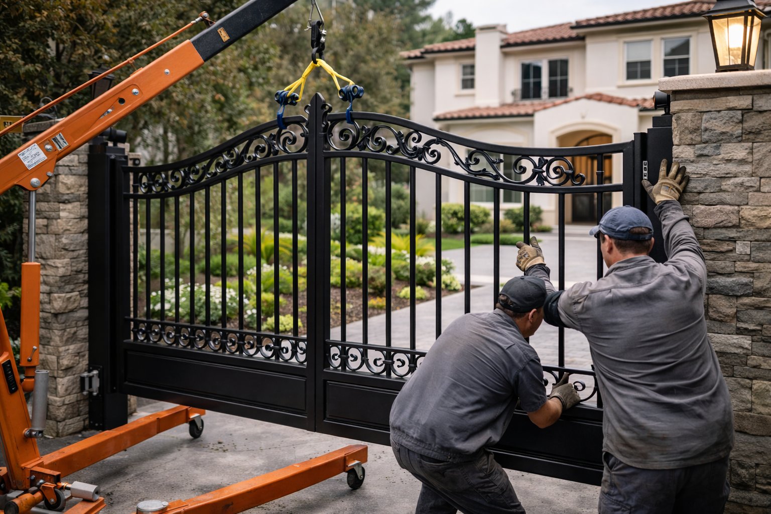 Open estate gates twilight